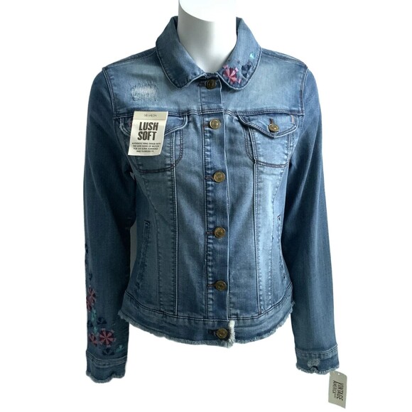 Vintage America Blue Embroidered Long Sleeve Button Up Jean Jacket S - Picture 1 of 12